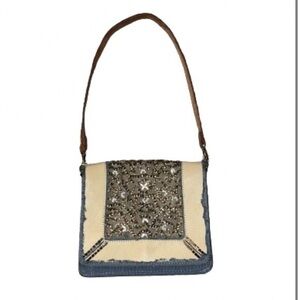 Miss Albright Specialty gray and copper beaded shoulder bag